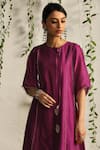Shop_Charkhee_Pink Kurta And Dupatta Chanderi Embroidered Nakshi Round & Zari Pant Set _Online_at_Aza_Fashions