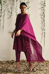 Charkhee_Pink Kurta And Dupatta Chanderi Embroidered Nakshi Round & Zari Pant Set _at_Aza_Fashions