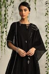 Charkhee_Black Kurta And Dupatta Chanderi Embroidered Nakshi Round & Zari Work Pant Set _Online_at_Aza_Fashions