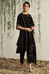 Buy_Charkhee_Black Kurta And Dupatta Chanderi Embroidered Nakshi Round & Zari Work Pant Set _Online_at_Aza_Fashions