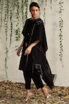 Shop_Charkhee_Black Kurta And Dupatta Chanderi Embroidered Nakshi Round & Zari Work Pant Set _Online_at_Aza_Fashions