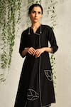 Buy_Charkhee_Black Chanderi, Cotton Satin, Organza Scallop And Leaf Pattern Kurta Pant Set _Online_at_Aza_Fashions