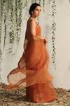 Charkhee_Orange Saree Organza Embroidered Nakshi V Neck Work With Chanderi Blouse _Online_at_Aza_Fashions