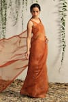 Buy_Charkhee_Orange Saree Organza Embroidered Nakshi V Neck Work With Chanderi Blouse _Online_at_Aza_Fashions