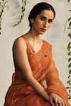 Shop_Charkhee_Orange Saree Organza Embroidered Nakshi V Neck Work With Chanderi Blouse _Online_at_Aza_Fashions