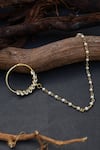 Shop_Paisley Pop_Gold Plated Bead Kundan Nose Ring With Chain _at_Aza_Fashions