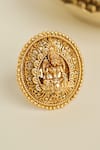 Shop_Curio Cottage_Gold Plated Temple Goddess Laxmi Carved Ring_at_Aza_Fashions