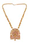 Curio Cottage_Gold Plated Temple Carved Goddess Laxmi Pendant Necklace Set_Online_at_Aza_Fashions