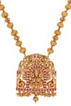 Buy_Curio Cottage_Gold Plated Temple Carved Goddess Laxmi Pendant Necklace Set_Online_at_Aza_Fashions