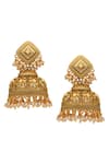 Curio Cottage_Gold Plated Embellished Handcrafted Carved Jhumka_Online_at_Aza_Fashions