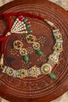 Buy_Zevar King_Green Kundan Carved Embellished Necklace Set _at_Aza_Fashions