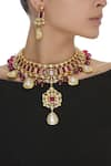 Buy_Moh-Maya By Disha Khatri_Pink Artificial Stones Adjustible Necklace And Earrings Set_at_Aza_Fashions