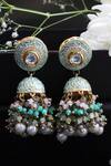 Shop_Paisley Pop_Gold Plated Kundan Handcrafted Enamel Jhumkas _at_Aza_Fashions