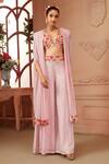 Buy_Neeta Lulla_Pink Georgette Embroidered Resham V Lillith Flared Pant And Cape Set For Women_at_Aza_Fashions