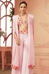 Buy_Neeta Lulla_Pink Georgette Embroidered Resham V Lillith Flared Pant And Cape Set For Women_Online_at_Aza_Fashions