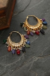 Shop_Paisley Pop_Gold Plated Kundan Handcrafted Polki Hoops_at_Aza_Fashions