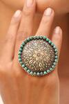 Buy_Noor_Silver Plated Pearl Handcrafted Oxidized Floral Ring _at_Aza_Fashions