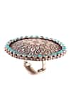 Shop_Noor_Silver Plated Pearl Handcrafted Oxidized Floral Ring _at_Aza_Fashions