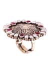 Shop_Noor_Silver Plated Pearls Handcrafted Oxidized Floral Ring _at_Aza_Fashions