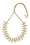 Shop_Just Shradhas_Gold Plated Leaf Pearl Embellished Necklace _at_Aza_Fashions
