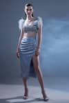 Buy_Manika Nanda_Silver German Satin Embroidered Sequin Angelique Crop Top With Skirt  _at_Aza_Fashions