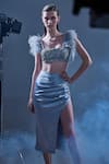 Buy_Manika Nanda_Silver German Satin Embroidered Sequin Angelique Crop Top With Skirt  _Online_at_Aza_Fashions