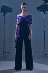 Buy_Manika Nanda_Purple Crepe, Satin V-neck Edie Dual Tone Draped Jumpsuit _at_Aza_Fashions