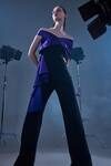 Manika Nanda_Purple Crepe, Satin V-neck Edie Dual Tone Draped Jumpsuit _Online_at_Aza_Fashions