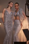 Buy_Manika Nanda_Silver German Satin Gigi Feather Embellished Cape Skirt Set  _Online_at_Aza_Fashions