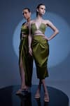 Manika Nanda_Green German Satin Embroidered Ashley Bralette And Draped Skirt Set  _at_Aza_Fashions