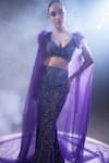 Manika Nanda_Purple German Satin Embroidered Sequin Fleur Tulle Cape And Skirt Set _Online_at_Aza_Fashions