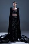 Manika Nanda_Black German Satin Embroidered Sequin Greta Crop Top Trail Skirt Set  _Online_at_Aza_Fashions