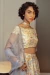 Buy_Ojasmé by Sanjana Thapa_Ivory Blouse And Lehenga Silk Chanderi Printed Bird Boat Neck Set  _Online_at_Aza_Fashions