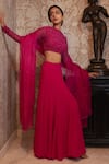 Buy_Ojasmé by Sanjana Thapa_Fuchsia Lehenga Georgette Embroidery Glass Bead Round Blouse Set  _at_Aza_Fashions