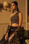 Buy_Ojasmé by Sanjana Thapa_Black Blouse And Lehenga Raw Embroidery Thread Scallop Set  _Online_at_Aza_Fashions