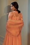 Shop_Ojasmé by Sanjana Thapa_Peach Blouse Netlehenga Pure Georgettedupatta And Wildflower Set  _at_Aza_Fashions