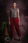 Buy_ABSTRACT BY MEGHA JAIN MADAAN_Red Silk Embroidery Antique Silver Sequins Dhoti Pant With Embellished Jacket _at_Aza_Fashions