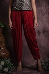 Buy_ABSTRACT BY MEGHA JAIN MADAAN_Red Silk Embroidery Antique Silver Sequins Dhoti Pant With Embellished Jacket _Online_at_Aza_Fashions