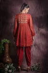 Shop_ABSTRACT BY MEGHA JAIN MADAAN_Red Silk Tissue Embroidery Sequin Embellished A-line Kurta And Dhoti Pant Set _at_Aza_Fashions