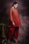 ABSTRACT BY MEGHA JAIN MADAAN_Red Silk Tissue Embroidery Sequin Embellished A-line Kurta And Dhoti Pant Set _Online_at_Aza_Fashions