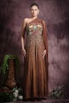 Buy_Abstract By Megha Jain Madaan_Brown Silk, Tulle, Cotton Sequins, Beads Embellished One Shoulder Gown _at_Aza_Fashions