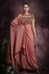 Buy_ABSTRACT BY MEGHA JAIN MADAAN_Pink Flat Chiffon Embroidery Sequin And Bead Work Embellished Saree Gown _at_Aza_Fashions