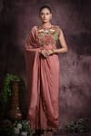 ABSTRACT BY MEGHA JAIN MADAAN_Pink Flat Chiffon Embroidery Sequin And Bead Work Embellished Saree Gown _Online_at_Aza_Fashions