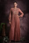 Buy_Abstract By Megha Jain Madaan_Pink Modal, Silk, Cotton, Satin Sequins, Floral Embroidered Jacket With Palazzo _at_Aza_Fashions