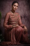 Abstract By Megha Jain Madaan_Pink Modal, Silk, Cotton, Satin Sequins, Floral Embroidered Jacket With Palazzo _Online_at_Aza_Fashions