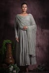 Buy_Abstract By Megha Jain Madaan_Grey Viscose, Cotton, Net Sequins, Beads Round Embellished Anarkali And Pant Set _at_Aza_Fashions