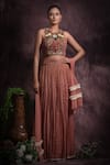 Buy_ABSTRACT BY MEGHA JAIN MADAAN_Pink Silk Tissue Embroidery Sequin Round Neck Geometric Work Top Lehenga Set _at_Aza_Fashions