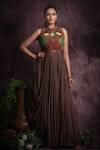 Buy_Abstract By Megha Jain Madaan_Brown Cotton Sequins, Beads Collared And Work Gown _at_Aza_Fashions