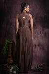 Shop_Abstract By Megha Jain Madaan_Brown Cotton Sequins, Beads Collared And Work Gown _at_Aza_Fashions