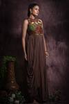 Abstract By Megha Jain Madaan_Brown Cotton Sequins, Beads Collared And Work Gown _Online_at_Aza_Fashions